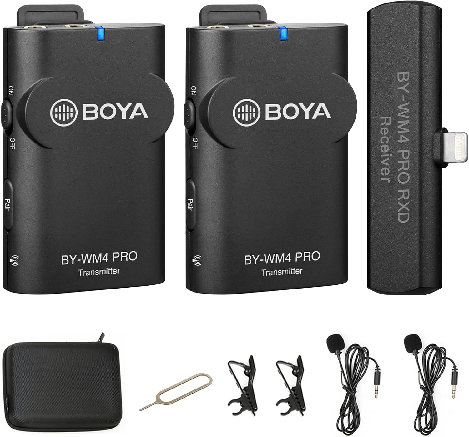 BOYA 2.4GHz Wireless Lavalier Lapel Microphone System for iPhone/iPad Dual Clip On Cordless Lav Mic for Vlog Video Recording YouTube with Lightning Connector Receiver and Transmitter by-WM4 PRO-K4